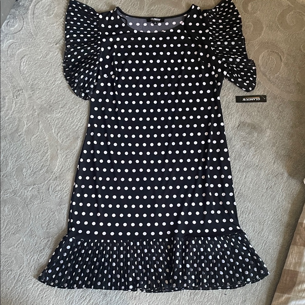 Glamour Black and White Polka Dot Midi Dress